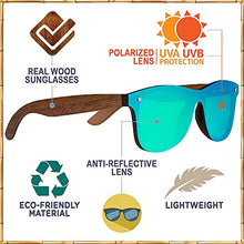 Load image into Gallery viewer, WOODIES Walnut Wood Sunglasses with Green Mirror Polarized Lens and Wooden Frame for Men and Women - 100% UVA/UVB Protection

