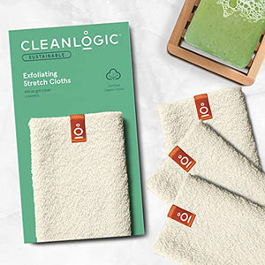 Cleanlogic Organic Cotton Exfoliating Stretch Washcloth, Natural, 3 Count
