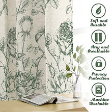 Load image into Gallery viewer, H.VERSAILTEX Linen Curtains Natural Linen Blended Curtain Panels for Living Room / Light Reducing Linen Sheer Curtains 84 inch Length 2 Panels Set Pencil Sketch Style Floral Panels, Hunter Green
