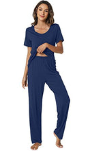 Load image into Gallery viewer, WiWi Womens Bamboo Pajamas Set 2 Piece Short Sleeve Top with Long Pants Pjs Sleepwear Lightweight Loungewear S-XXL, Dark Blue, Medium
