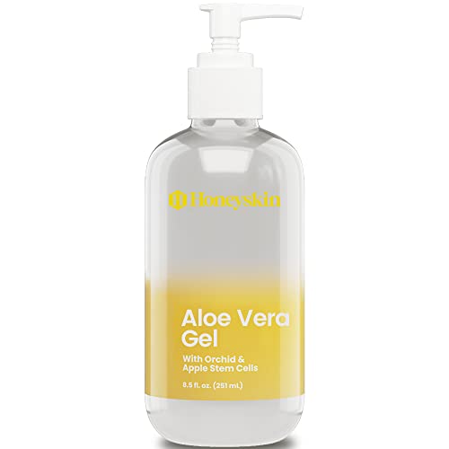 Organic Aloe Vera Leaf Gel - 100% Pure With Manuka Honey - Face and Body After Sun Care - From Fresh Aloe Plants in USA - Hydrating Gel for Sunburn, and Acne - No Clumping or Pulp - Non Sticky - Made in USA (8 Fl oz)