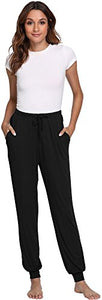 GYS Pajama Pants for Women Bamboo Lounge Joggers Pants with Pockets Soft Casual Bottoms Lightweight Sleepwear, Black, Large