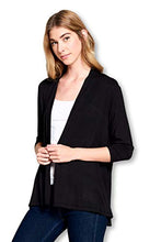 Load image into Gallery viewer, Women&#39;s 3/4 Sleeve Extra Soft Open Front Casual Flowy Bamboo Cardigan - Made in USA (Large, Black)

