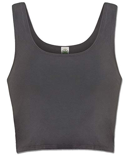 Soul Flower Women's Organic Cotton Fitted Crop Tank (Large, Charcoal)