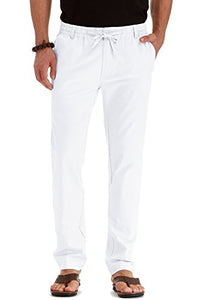Sailwind Men's Drawstring Linen Pants Casual Summer Beach Loose Trousers Pure White-US 36