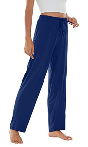 WiWi Bamboo Pajama Pants for Women Soft Sweatpants Casual Wide Leg Bottoms Drawstring Sleep Pant S-XXL, Blue Depth, Small