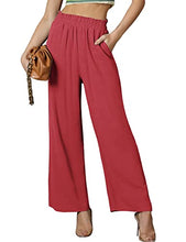 Load image into Gallery viewer, DOUBLJU Women&#39;s Casual Elastic Waist Comfy Wide Leg Linen Pants with Pockets Fuchsia 1X
