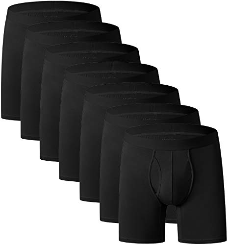 Youlehe Men's Underwear Soft Bamboo Boxer Briefs Stretch Trunks Pack (Medium, 7 Pack(Black)-Open Fly-018)