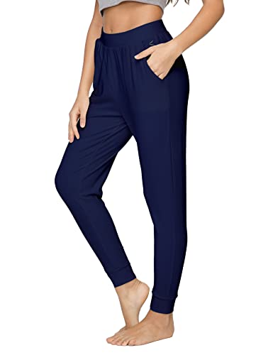 GYS Women's Lounge Pants with Pockets Lightweight Bamboo Joggers Pants Yoga Sweatpants Tapered Pajama Bottoms, Navy, XX-Large