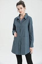 Load image into Gallery viewer, Minibee Women&#39;s Linen Shirts Button Down Long Tunic Tops Plus Size Blouse with Pockets Grey XL
