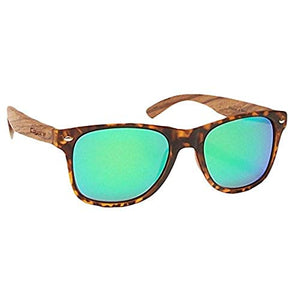 Coyote Eyewear Woodie Polarized Sunglass with Natural Wood Temples, Tort/Zebrawood/Green Mirror