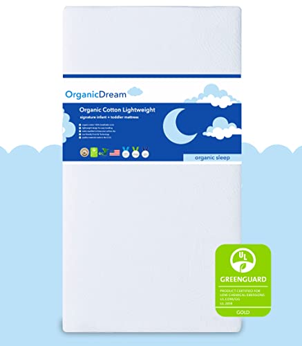 Organic Dream Crib and Toddler Mattress - 100% Breathable Proven to Reduce Suffocation Risk, 100% Washable Cover, Baby + Toddler Bed, GREENGUARD Certified, Hypoallergenic - Deluxe 5