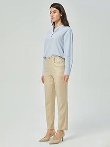Women's Linen Blend Straight Leg Pant Relaxed Fit All Day Pant with Pockets Khaki(L)