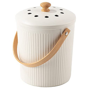 Kitchen Compost Bin, LALASTAR Countertop Compost Bin with Lid, Made of Sustainable Bamboo Fiber, Odorless Kitchen Compost Bucket, 1 Gallon, Cream