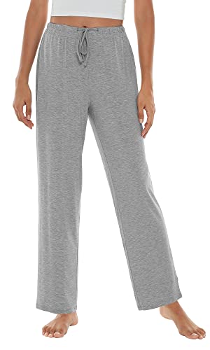 WiWi Bamboo Pajama Pants for Women Soft Sweatpants Casual Wide Leg Bottoms Drawstring Sleep Pant S-XXL, Heather Grey, XX-Large