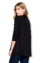 Load image into Gallery viewer, Women&#39;s 3/4 Sleeve Extra Soft Open Front Casual Flowy Bamboo Cardigan - Made in USA (Large, Black)
