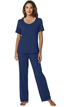 Load image into Gallery viewer, WiWi Womens Bamboo Pajamas Set 2 Piece Short Sleeve Top with Long Pants Pjs Sleepwear Lightweight Loungewear S-XXL, Dark Blue, Medium

