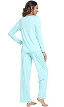 Load image into Gallery viewer, WiWi Bamboo Soft Pajamas Sets for Women Long Sleeve Sleepwear Scoop Neck Top with Pants Loungewear S-XXL, Aqua, Small
