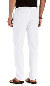 Sailwind Men's Drawstring Linen Pants Casual Summer Beach Loose Trousers Pure White-US 36