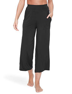GYS Bamboo Capri Pajama Pants for Women Wide Leg Lounge Pants with Pocket Soft Sleepwear Pj Bottoms, Black, Large