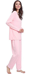 GYS Bamboo Pajamas Set for Women V Neck Long Sleeve Sleepwear with Pants Soft Comfy Pj Lounge Sets S-4X, Pink, 4X-Large Plus