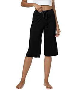 LazyCozy Bamboo Capri Pajama Pants for Women Wide Leg Lounge Pants Soft Casual Pj Bottoms Sleep Pants Lightweight Sleepwear, Black, Medium