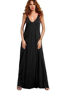 Verdusa Women's Casual Sleeveless Deep V Neck Knitted Shift Sexy Maxi Long Dress Black XL