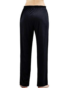 COLORFULLEAF Women's Bamboo Pajamas Pants Ruffled Waist Lounge & Sleep Bottoms with Pockets (Black, M)