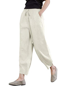 UNibelle Women's Casual Linen Harem Pants Elastic Waist Drawstring Cropped Pants