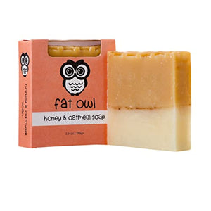 Fat Owl Products Handmade Natural Soap Bars - Palm Oil Free, Organic Bar Soap for Men and Women - Cold Pressed, Fragrance Free 3.5 oz Body Soap Bars (Honey and Oatmeal, Honey and Goat Milk, Rosemary)