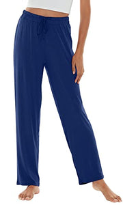 WiWi Bamboo Pajama Pants for Women Soft Sweatpants Casual Wide Leg Bottoms Drawstring Sleep Pant S-XXL, Blue Depth, Small