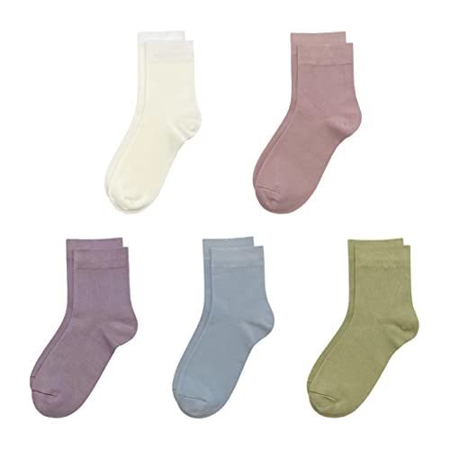 SERISIMPLE Kids Bamboo School Socks Soft flate Seam Color Socks Anti Odor Thin Breathable Stretch Cuffs Girls Boy 5 Pairs (Large, Assorted)