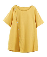 Load image into Gallery viewer, Minibee Women&#39;s Linen Blouse Tunic Short Sleeve Shirt Tops With Buttons Decoration Yellow M

