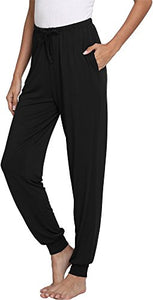 GYS Pajama Pants for Women Bamboo Lounge Joggers Pants with Pockets Soft Casual Bottoms Lightweight Sleepwear, Black, Large