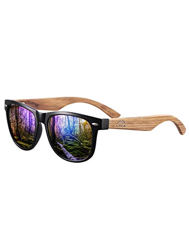 AMEXI Wooden Polarized Sunglasses for Men and Women, Fashion Handmade Bamboo Sunglasses with UV Protection (Green)