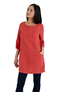 Seasalt Cornwall Women's Into Land Linen Tunic in Sunbaked - Relaxed Fit A Line Blouse with 3/4 Sleeves and Angled Pockets - 16 US
