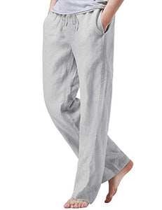 iWoo Men's Drawstring Linen Wide Leg Pant Linen Pants Loose Fit Hemp Pants Grey XXL