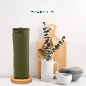 Earthly Co. Reusable Paper Towels - 10 Pack - Cloth Paper Towels Reusable Washable - Roll of Reusable Napkins Paperless Paper Towels - Absorbent + Long Lasting - Zero Waste Products - (Green)