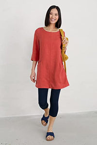 Seasalt Cornwall Women's Into Land Linen Tunic in Sunbaked - Relaxed Fit A Line Blouse with 3/4 Sleeves and Angled Pockets - 16 US