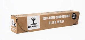 BlknWhite Certified Compostable Cling Wrap with Slide Cutter - 12" Wide by 197 feet. ASTM 6400 Certified Biodegradable Cling Wrap. Great Alternative to Beeswax Wraps or Plastic Wrap.