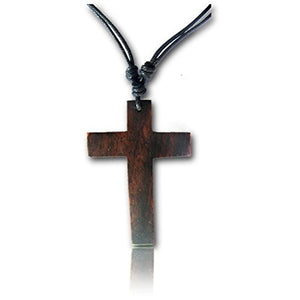 Earth Accessories Adjustable Cross Necklace for Women or Men - Large Cross or Crucifix Pendant with Organic Wood