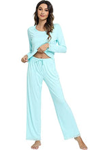 Load image into Gallery viewer, WiWi Bamboo Soft Pajamas Sets for Women Long Sleeve Sleepwear Scoop Neck Top with Pants Loungewear S-XXL, Aqua, Small

