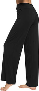 WiWi Women's Bamboo Lounge Wide Leg Pants Stretchy Casual Bottoms Soft Pajama Pant Plus Size Sleepwear S-4X, Black, Large