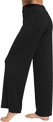 WiWi Women's Bamboo Lounge Wide Leg Pants Stretchy Casual Bottoms Soft Pajama Pant Plus Size Sleepwear S-4X, Black, Large