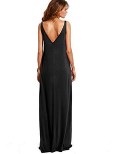 Verdusa Women's Casual Sleeveless Deep V Neck Knitted Shift Sexy Maxi Long Dress Black XL