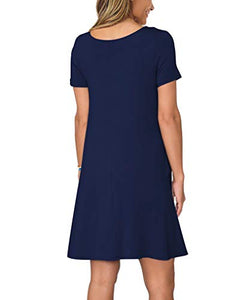 KORSIS Women's Summer Casual T Shirt Dresses Swing Dress NavyBlue L