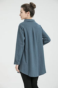 Minibee Women's Linen Shirts Button Down Long Tunic Tops Plus Size Blouse with Pockets Grey XL