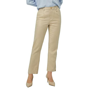 Women's Linen Blend Straight Leg Pant Relaxed Fit All Day Pant with Pockets Khaki(L)
