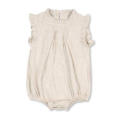 HOOLCHEAN Baby Girls Cotton Linen Plain Ruffles Sleeveless Bodysuits(Linen, 66: 3-6 Months)
