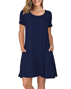 KORSIS Women's Summer Casual T Shirt Dresses Swing Dress NavyBlue L